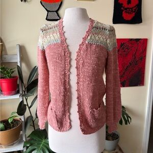 Chic Pink Textured Knit Cardigan